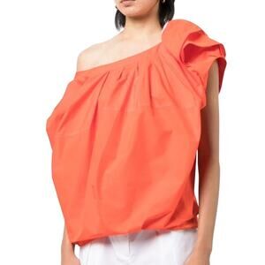 3.1 Phillip Lim Tangerine Orange Poplin Off the Shoulder Puff Gathered Top